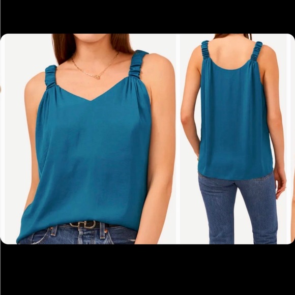 Vince Camuto Teal Waters Satin Tank Top Blouse - Picture 2 of 10